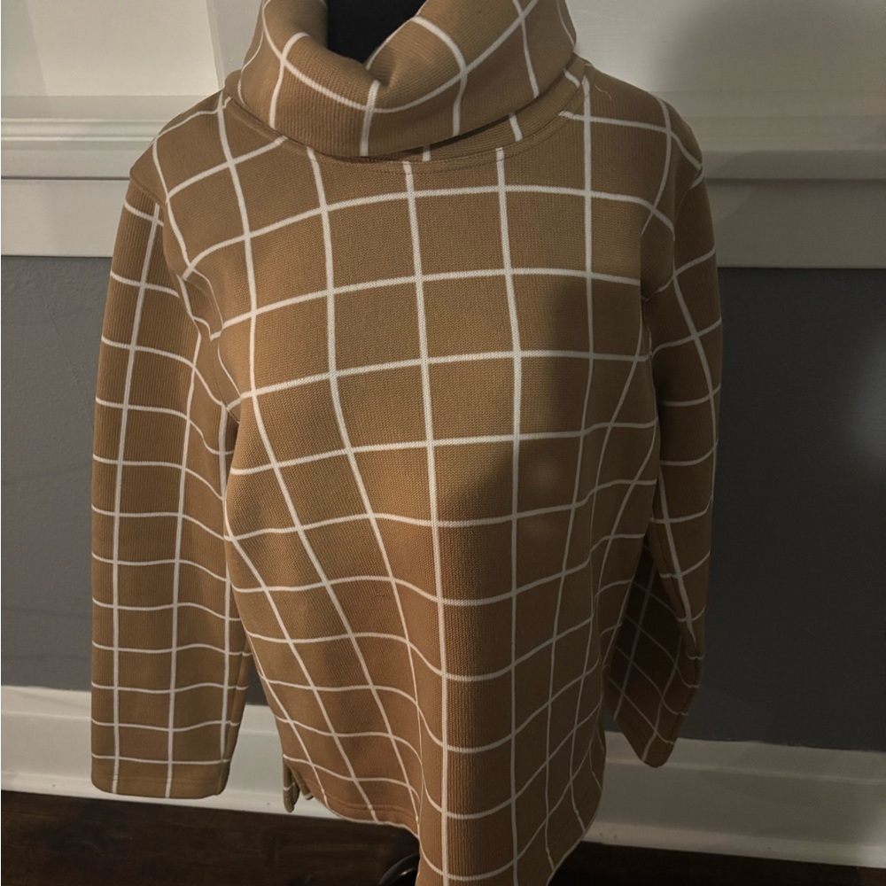 J. Crew Camel Checkered Turtleneck Sweatshirt